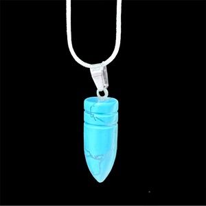 Turquoise Crystal Bullet natural gemstone Pendant on silver-plated chain, Unisex